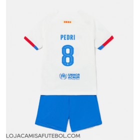 Camisa de Futebol Barcelona Pedri Gonzalez #8 Equipamento Secundário Infantil 2023-24 Manga Curta (+ Calças curtas)